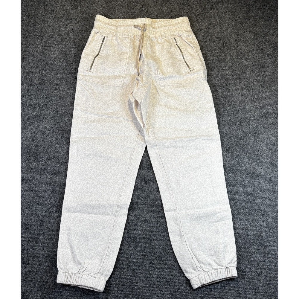 Athleta Cabo Linen‎ Jogger Women 2 Beige Animal Print Leopard Travel Pants
